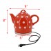 FixtureDisplays® Red Ceramic Electric Kettle with White Polka Dots 1 Liter 1000 Watts 110V Water Max Level Protection Auto Shut Off Heavy Metal Free 13581-SPECIAL-B